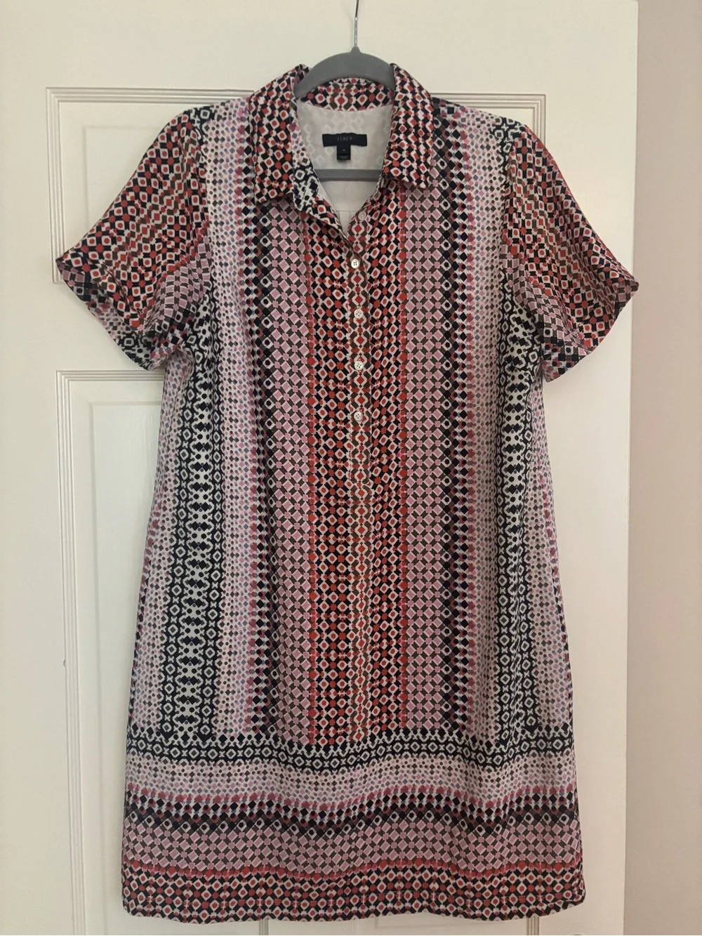 J Crew Pink Geometric Shirt Dress 12